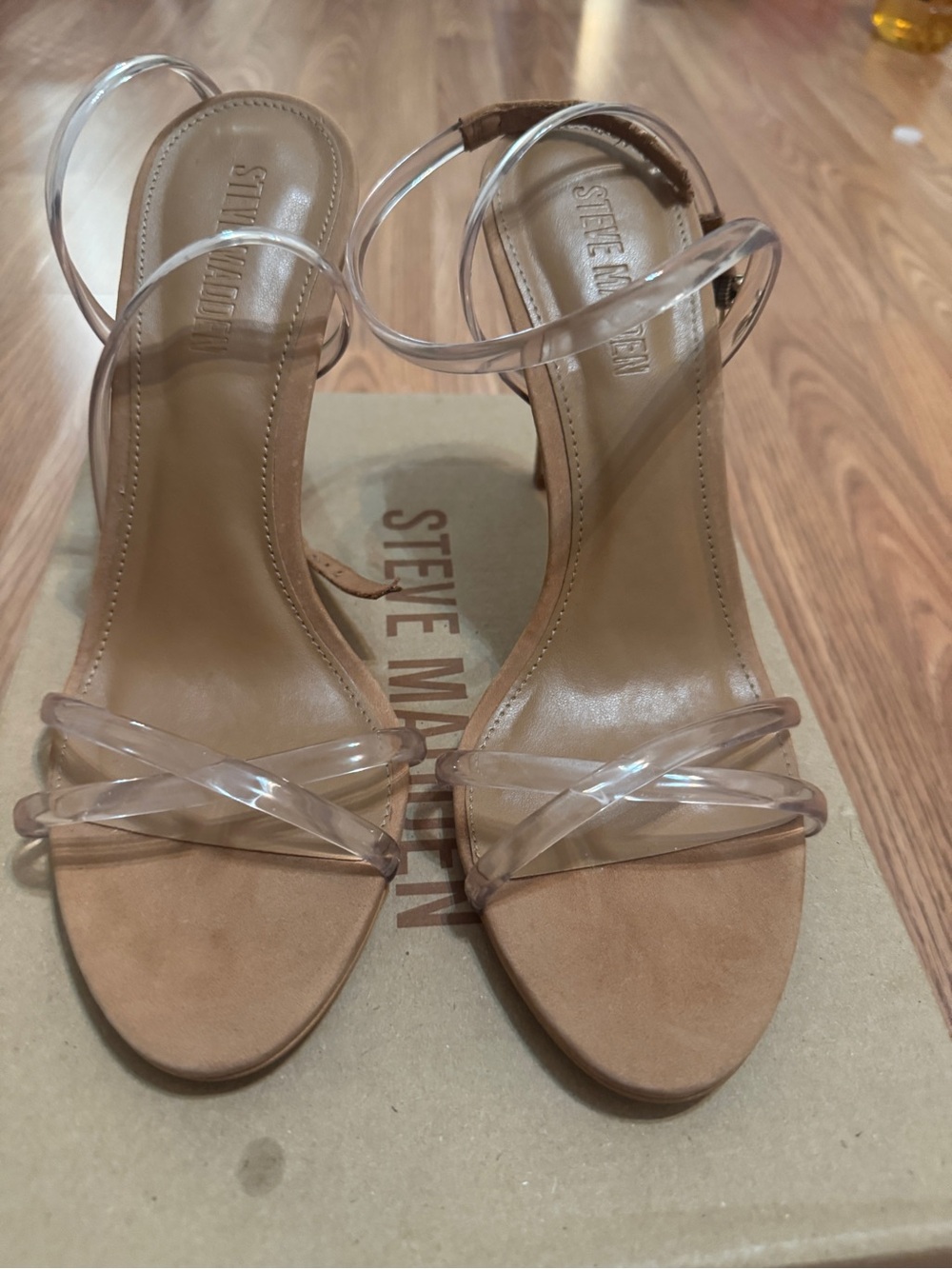 New! Steve Madden Jypsey - Nude Tan Clear-Strap Heeled Sandals